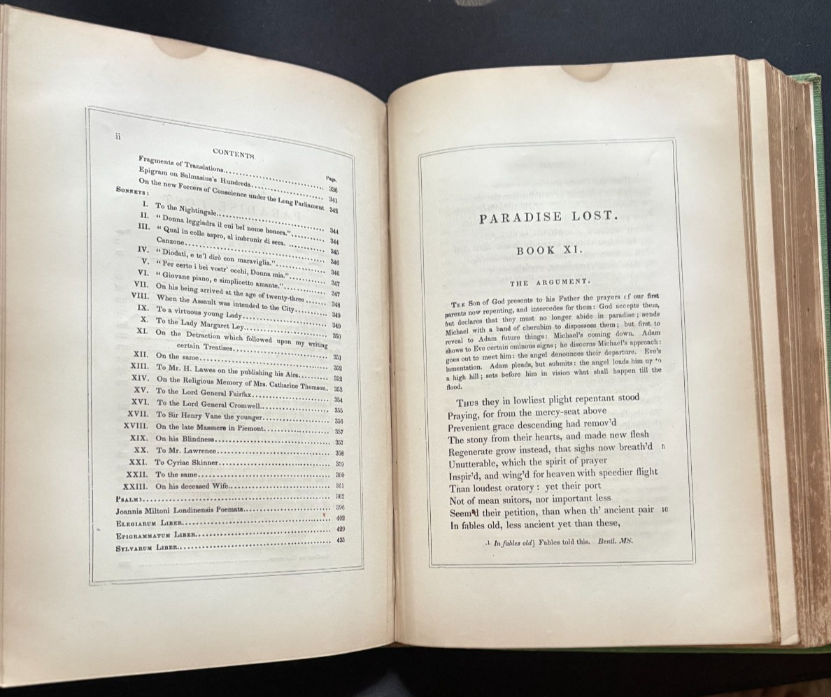 Antique 1800’s Book THE POETICAL WORKS OF JOHN MILTON Paradise Lost/2 Vols. in 1