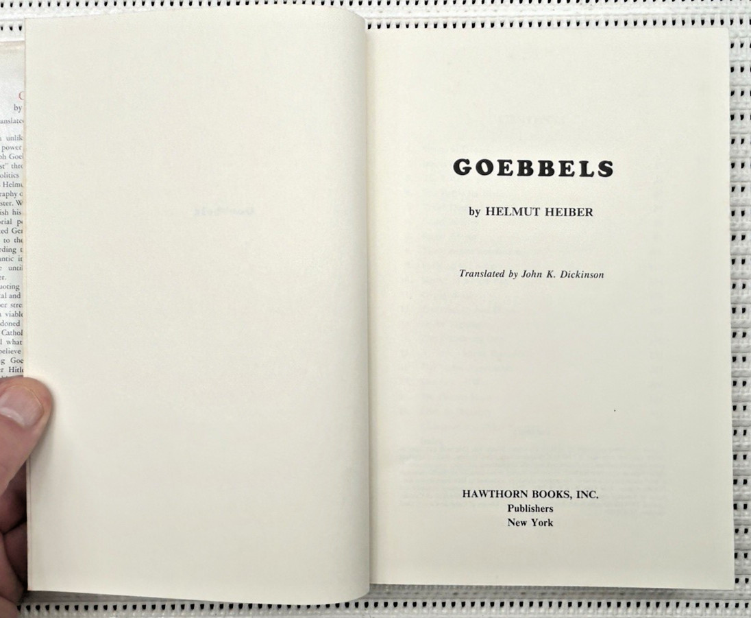 World War II Goebbels A Biography Hardcover Dust Jacket Illust. 1st Edition 387p