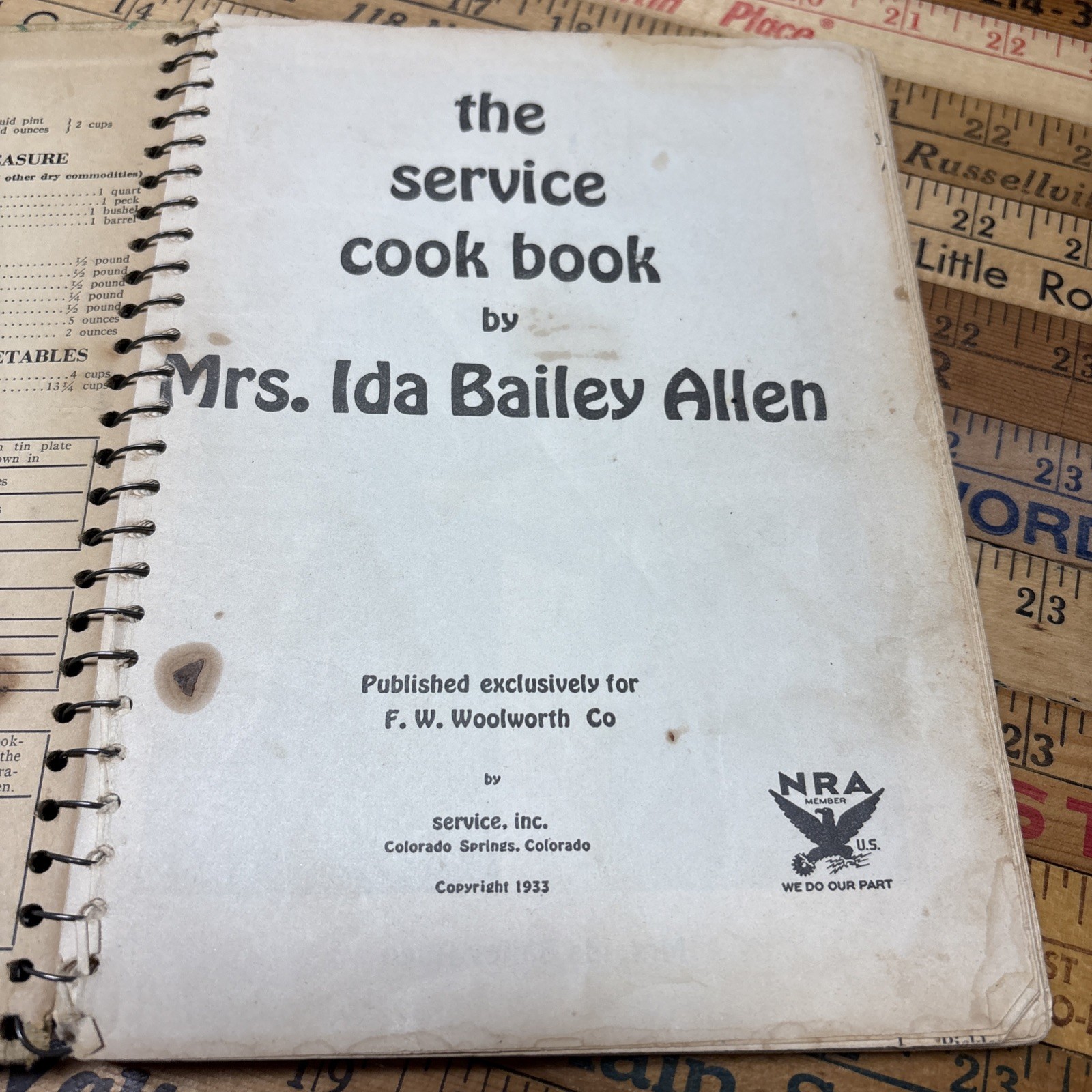 Vintage Spiral – The Service Cookbook by Ida Allen – 1933 – for Woolworth