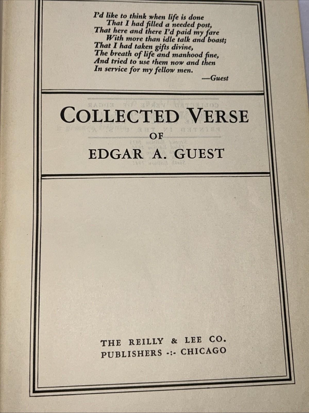 COLLECTED VERSE OF EDGAR A GUEST 1941 6th edition Hard Cover Vintage Good Green
