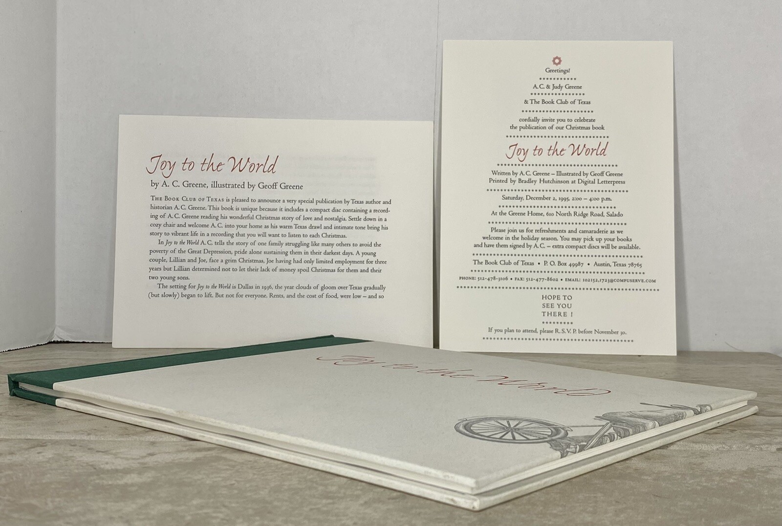 Joy to the World SIGNED by A.C. Greene; Limited to 400; The Book Club of Texas