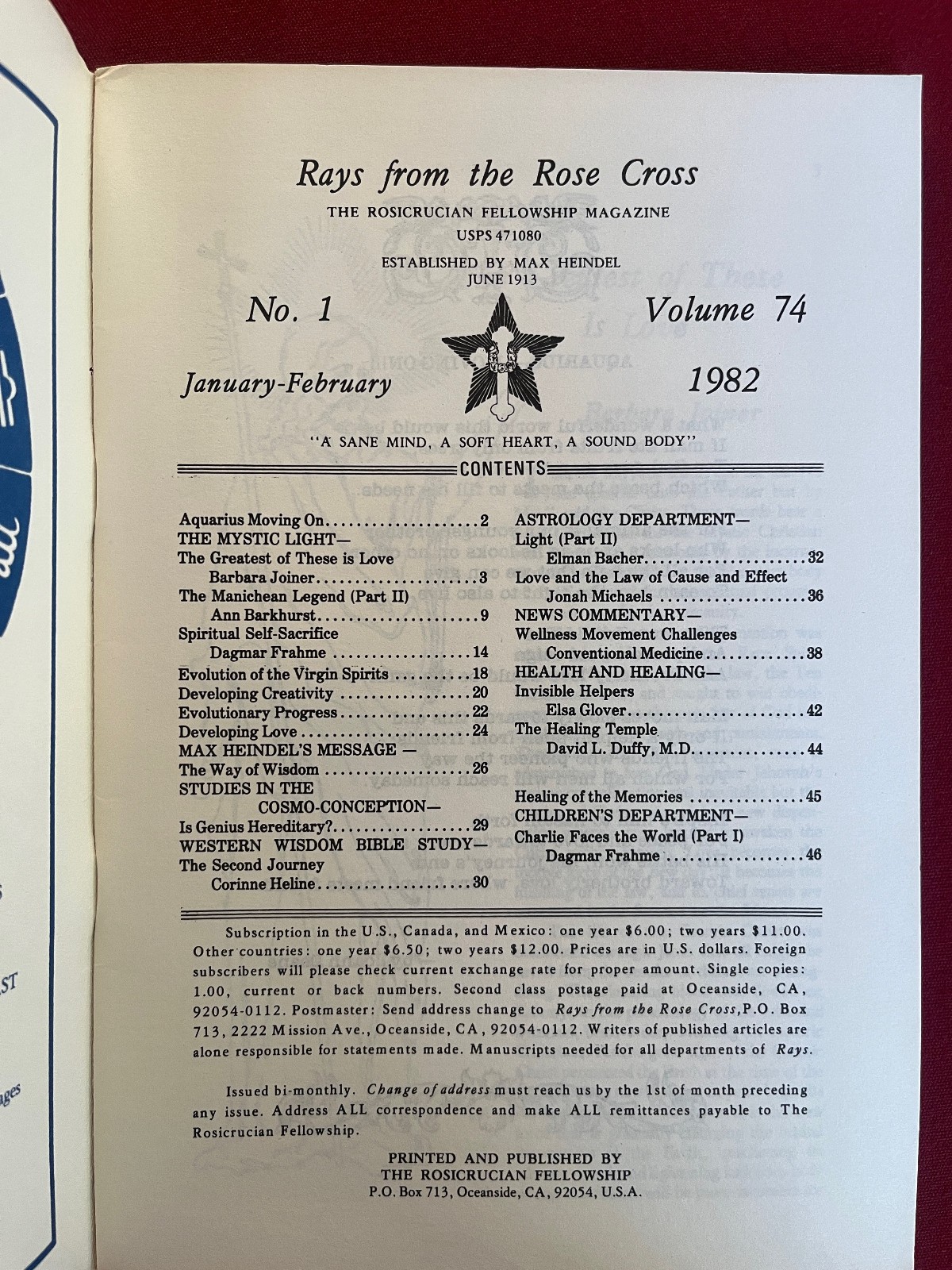 The Rosicrucian Fellowship Magazine Jan. 1982 Rays From The Rose Cross New Age