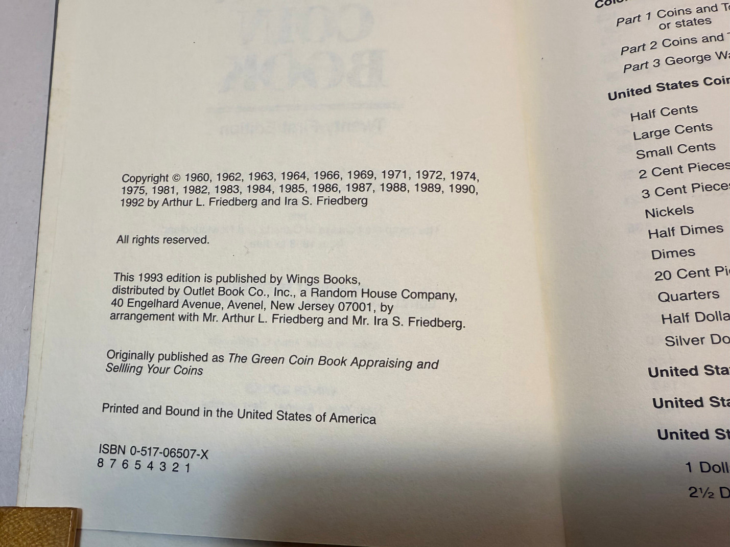 1993 Green Coin Book: Catalog of US Coins & Bills from 1652 to 1993