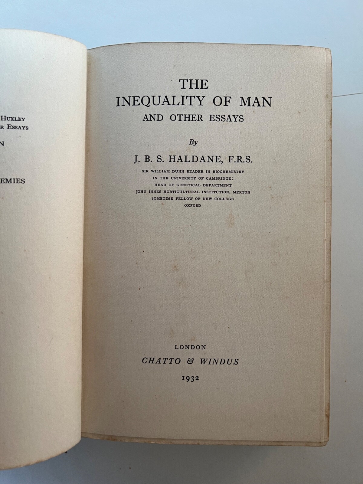 1932 Edition J.B.S. Haldane – The Inequality of Man Chatto & Windus Rare HC