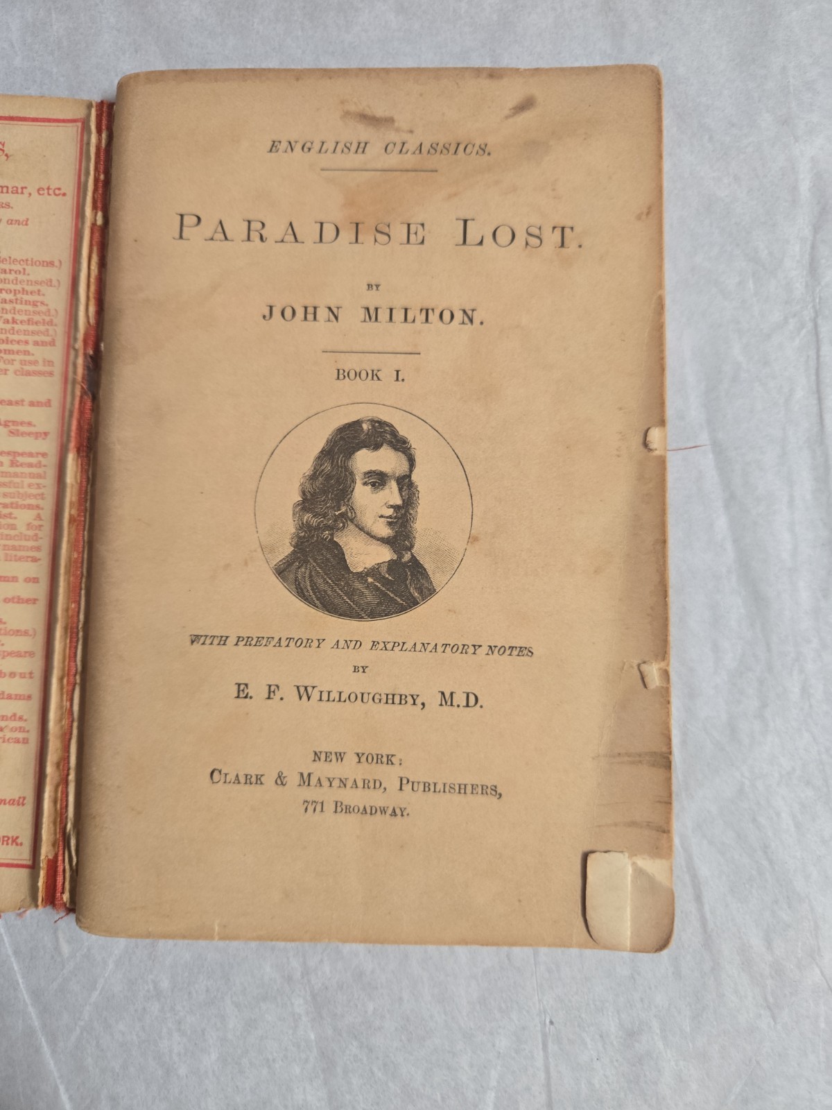 1887 Paradise Lost John Milton English Classic Series Clark Maynard Book Antique