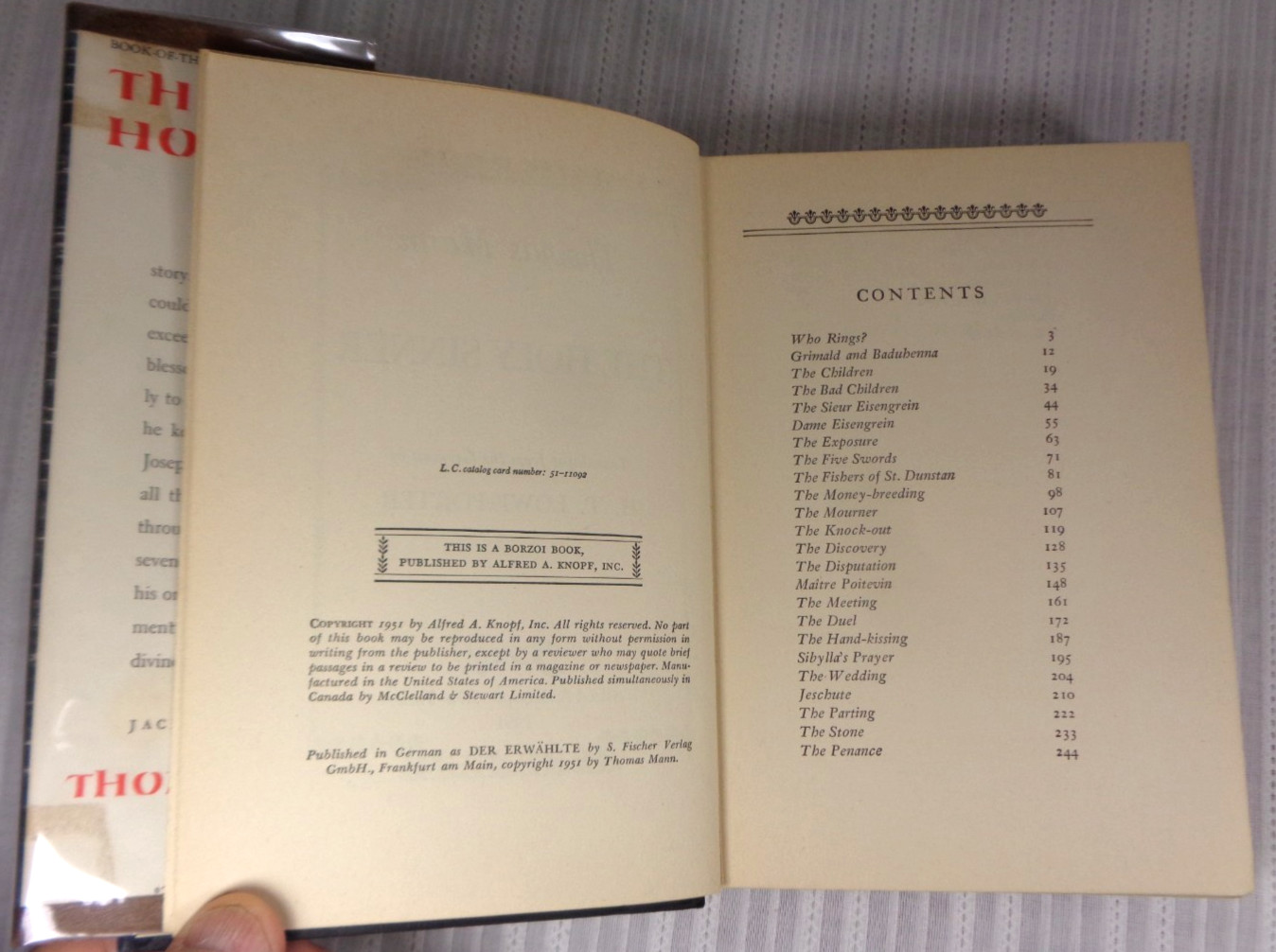 The Holy Sinner by Thomas Mann 1951 Edition HC/DJ VG