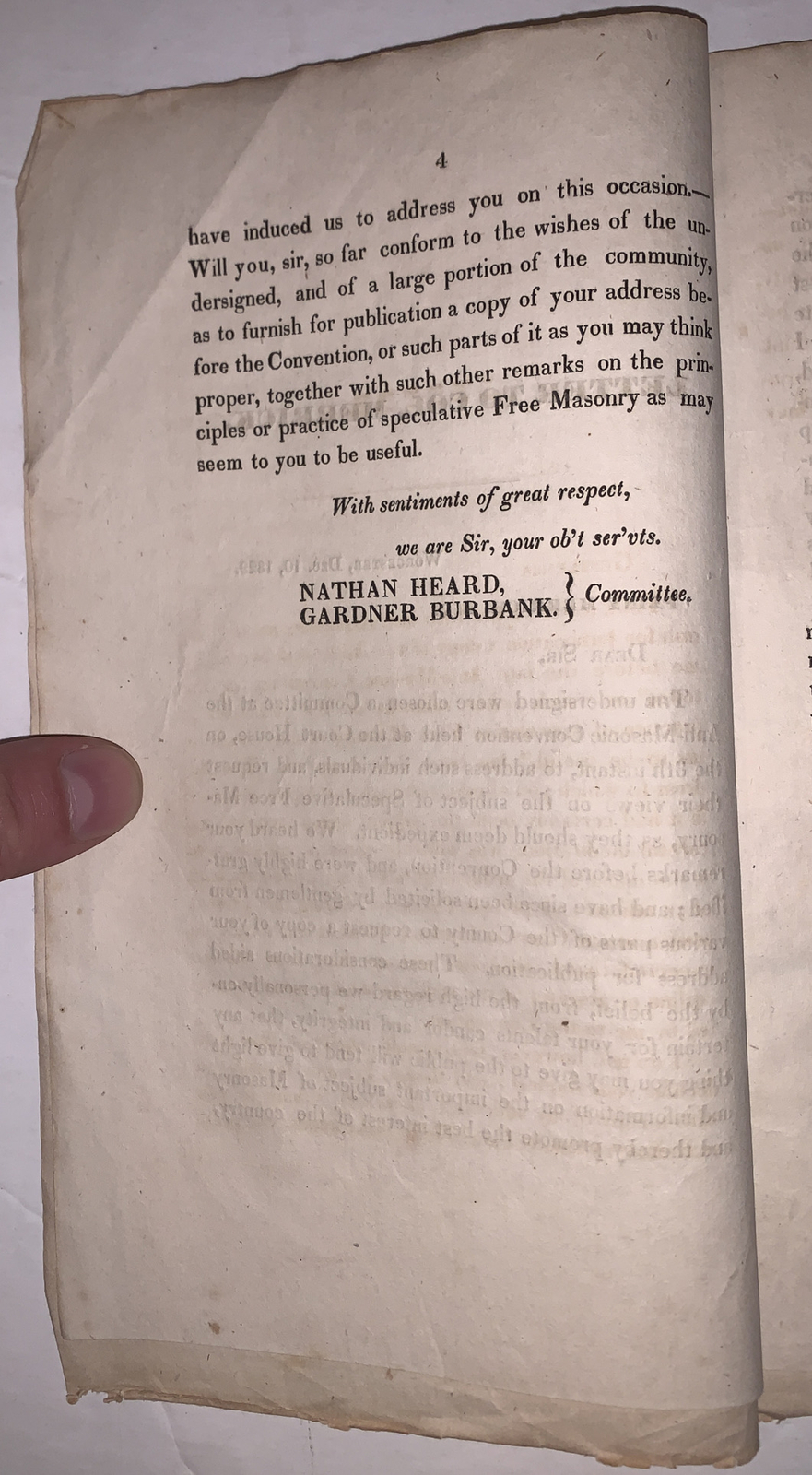 1829, 1st, LETTER ON SPECULATIVE FREE MASONRY, PLINY MERRICK, ANTI-MASONIC