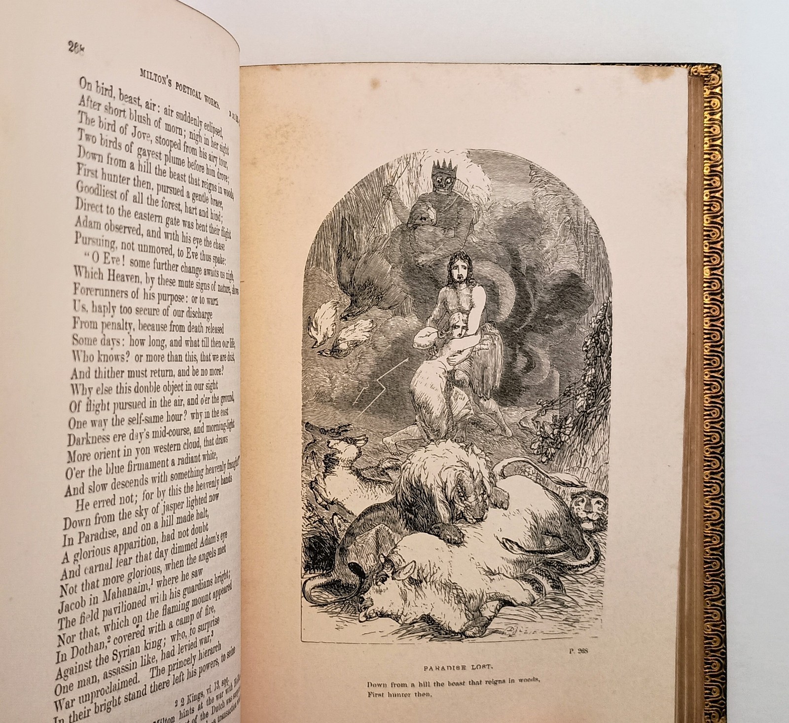 1866 The Poetical Works of JOHN MILTON, Illust, Fine Binding, Paradise Lost, VG