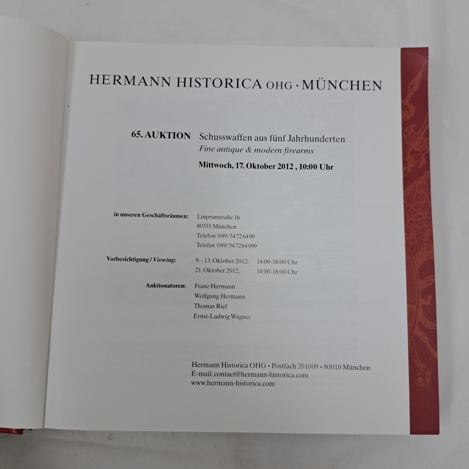 Hermann Historica Munchen 65. Auktion 17th October 2012 Auction Catalog