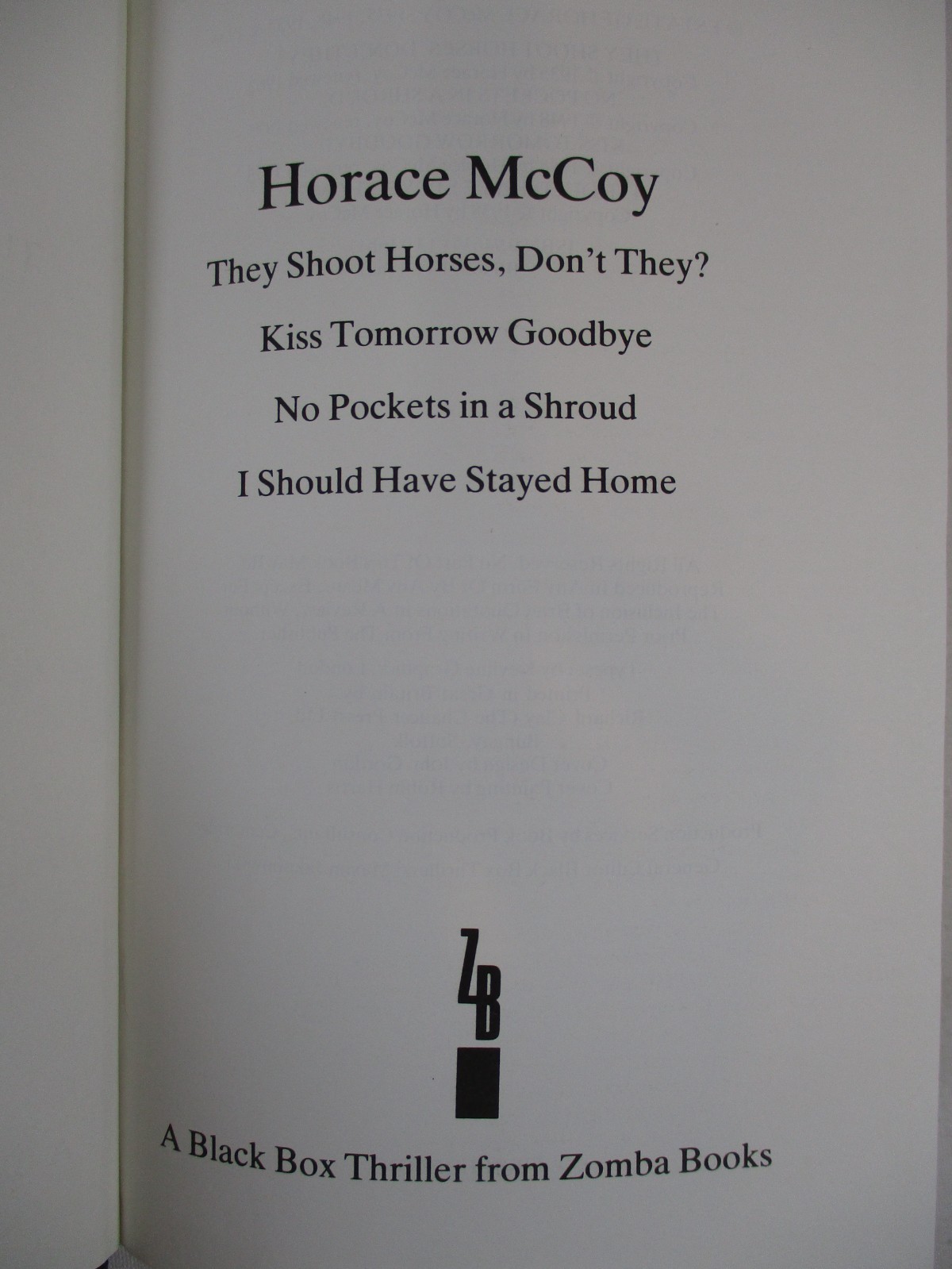 1st ED “4 Novels by Horace McCoy” Black Box Thrillers 1983 Zomba Books HC DJ