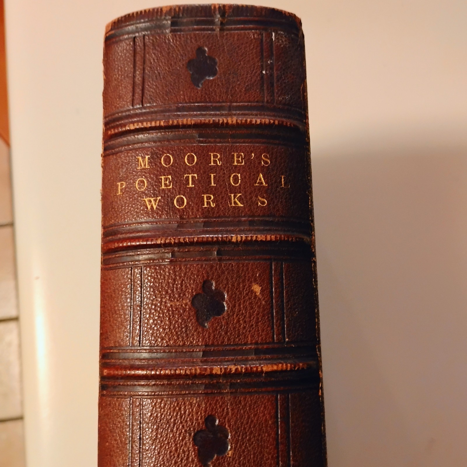 1850s The Poetical Works of Thomas Moore LEATHER Fine Binding Celtic Knot Gilt