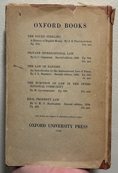 The Legal Aspect of Money by F. A. Mann, Rare, 1938 1st Ed.