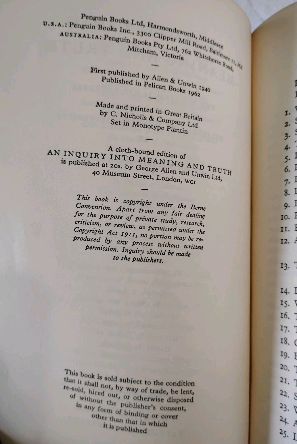 1962 1st Pelican Ed AN INQUIRY INTO MEANING AND TRUTH Bertrand Russell A590 Rare