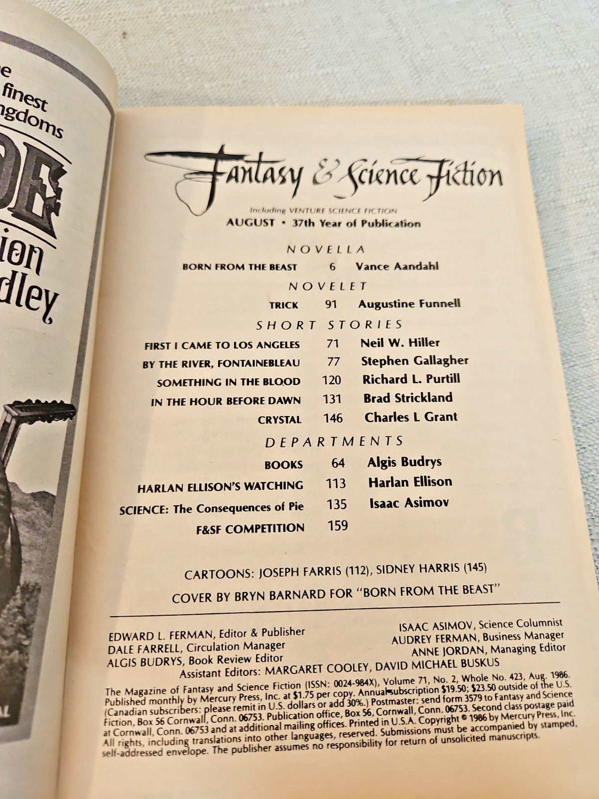 Vintage Magazine Of Fantasy And Science Fiction June & Aug 1986 Harlan Ellison