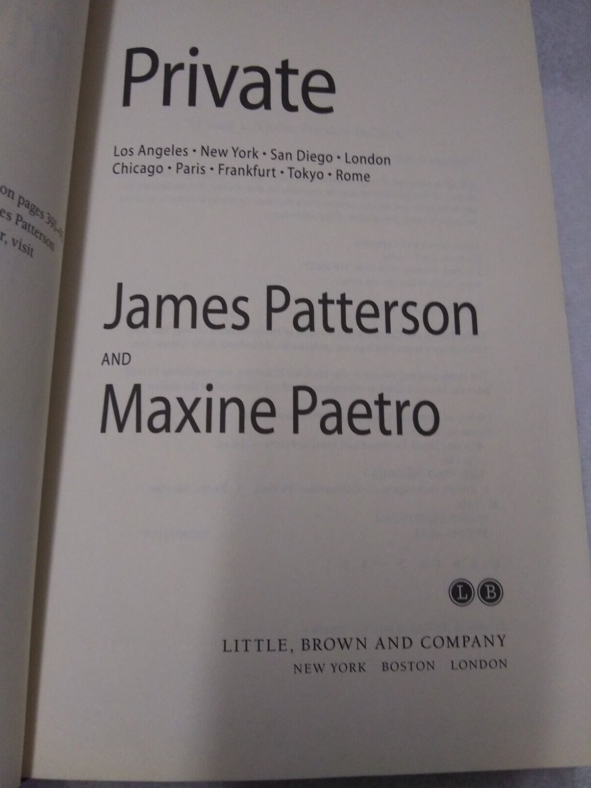 James Patterson And Maxine Paetro Private New York Los Angeles London Paris Book