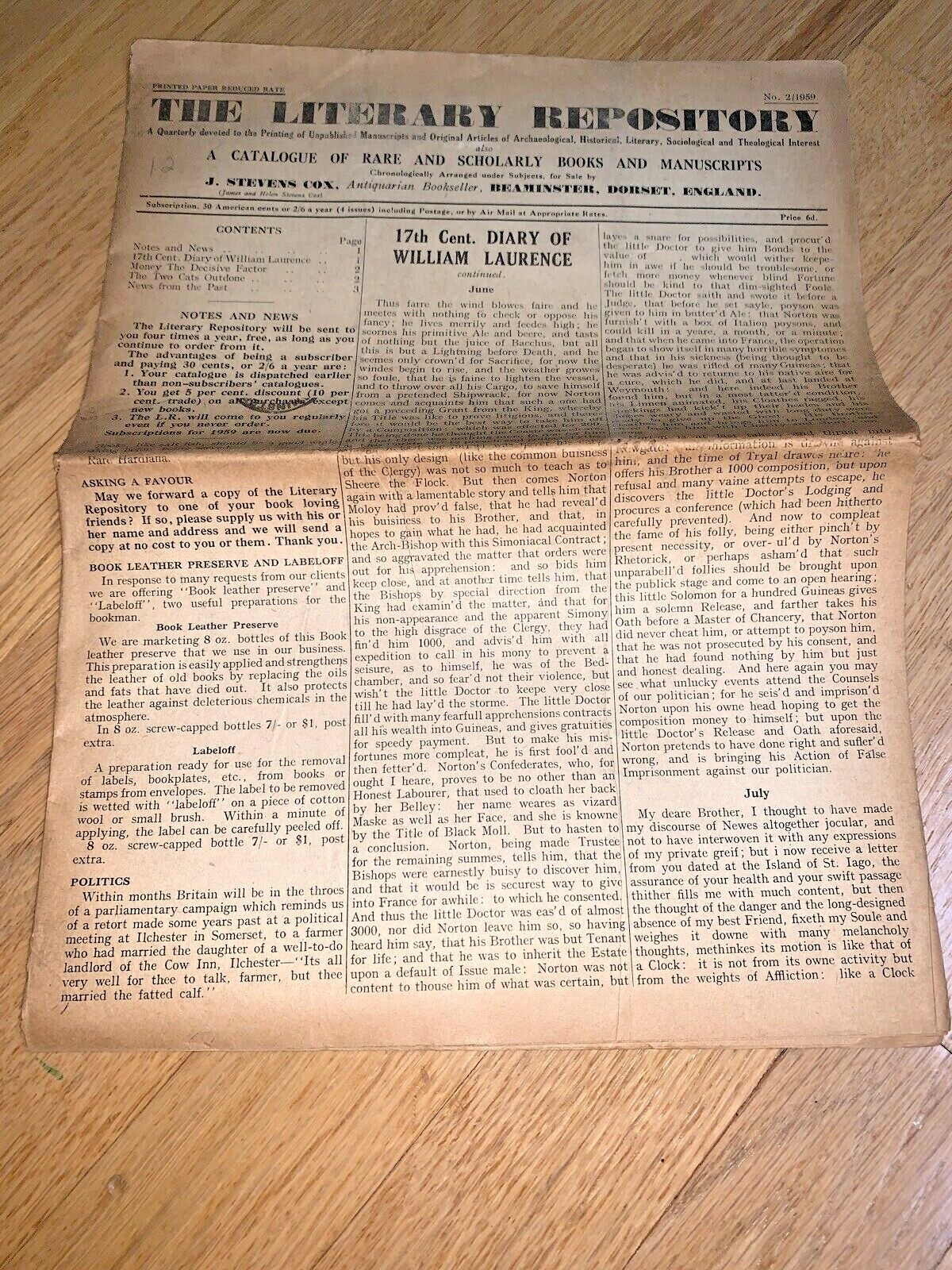 3-1959-1960 Issues THE LITERARY REPOSITORY – CATALOGUE-Rare Books & Manuscripts
