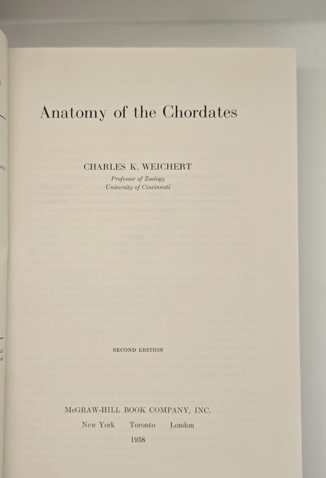 Anatomy of the Chordates Weichert 1958 2nd Ed McGraw-Hill HC