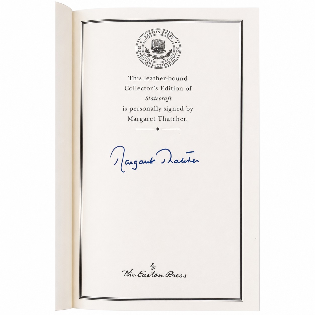 Easton Press Statecraft Leather Collector’s Edition Signed by Margaret Thatcher