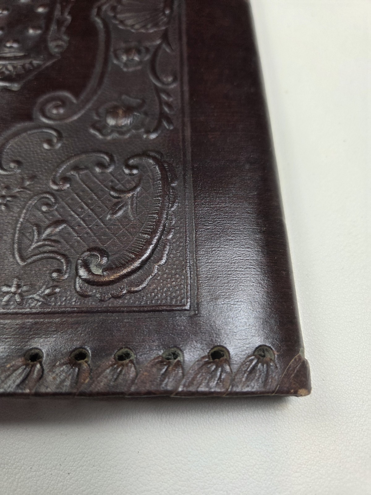 Vintage 1930s Leather Book Cover Italian Embossed Crest Crown & Griffon