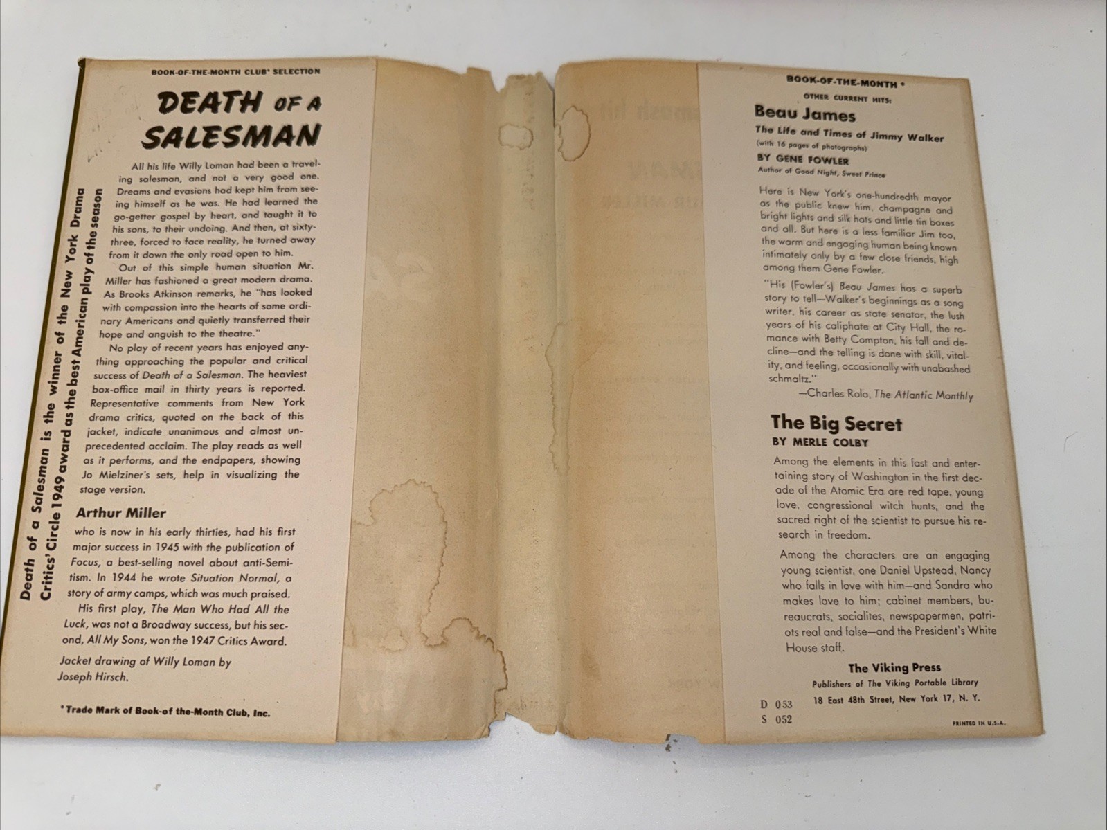 Death of a Salesman Arthur Miller Viking Press 1949 1st BOMC Edition HC DJ
