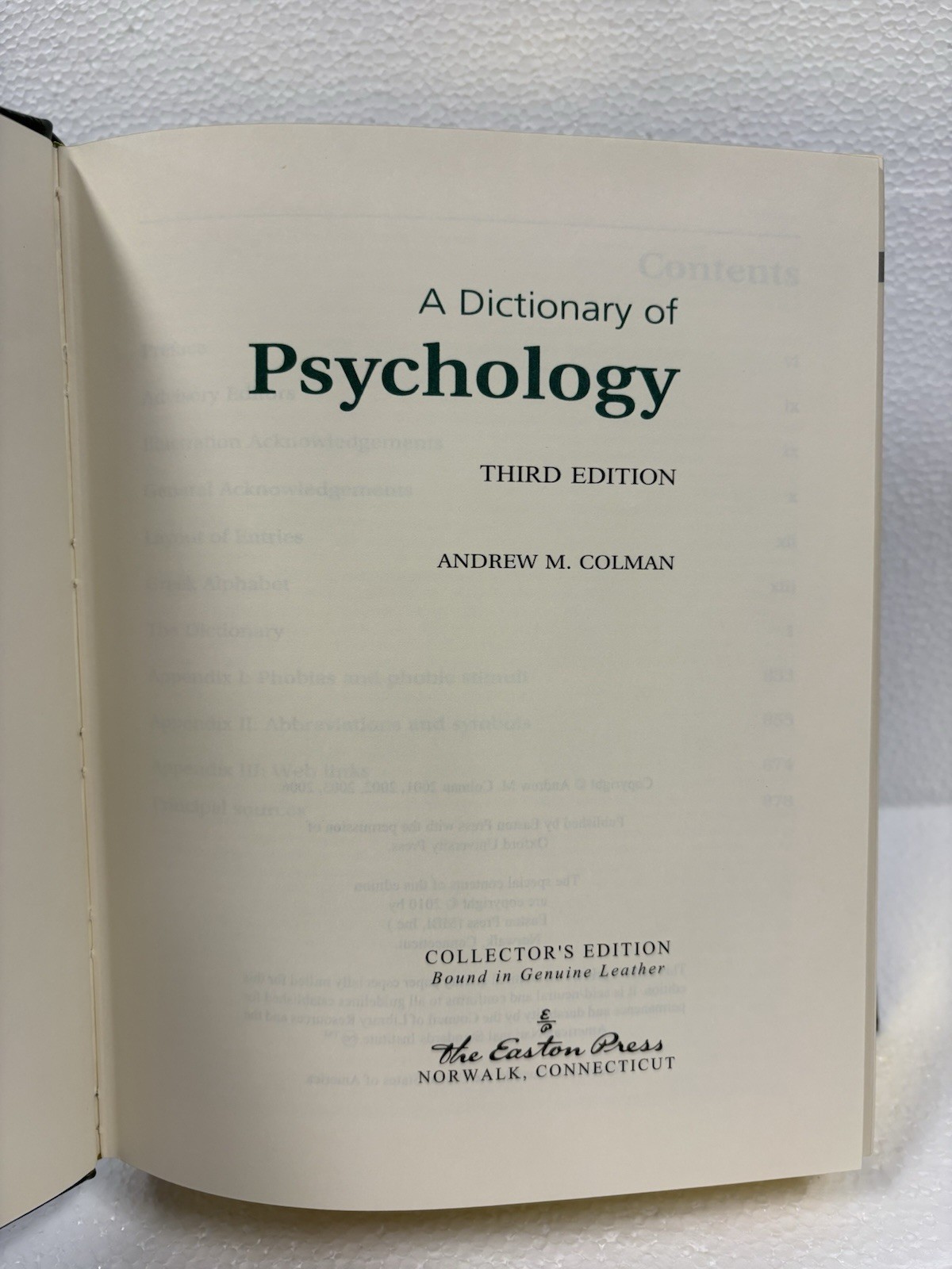 Easton Press: DICTIONARY OF PSYCHOLOGY, 3rd Edition, 2010