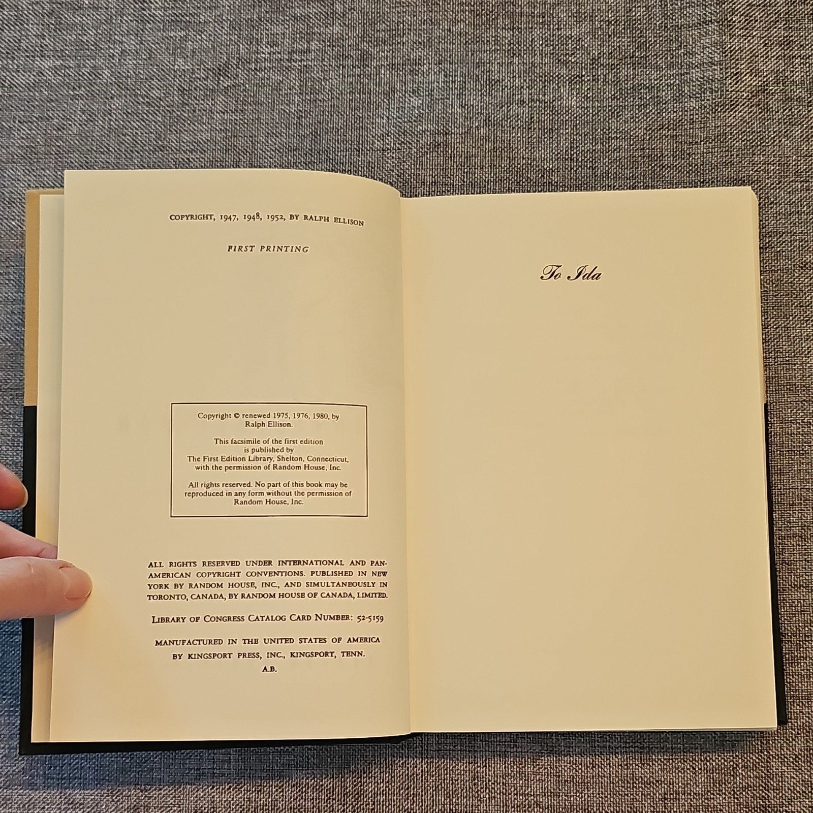 Invisible Man – Ralph Ellison Hardcover 1952 Random House, First Edition Library