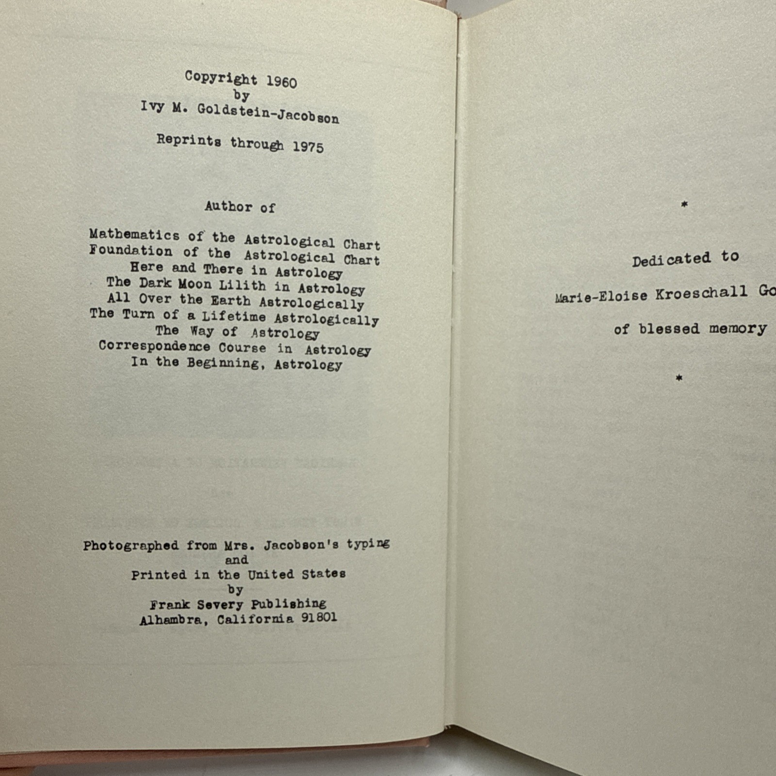 Simplified Horary Astrology by Ivy M. Goldstein-Jacobson (Hardcover, 1975)