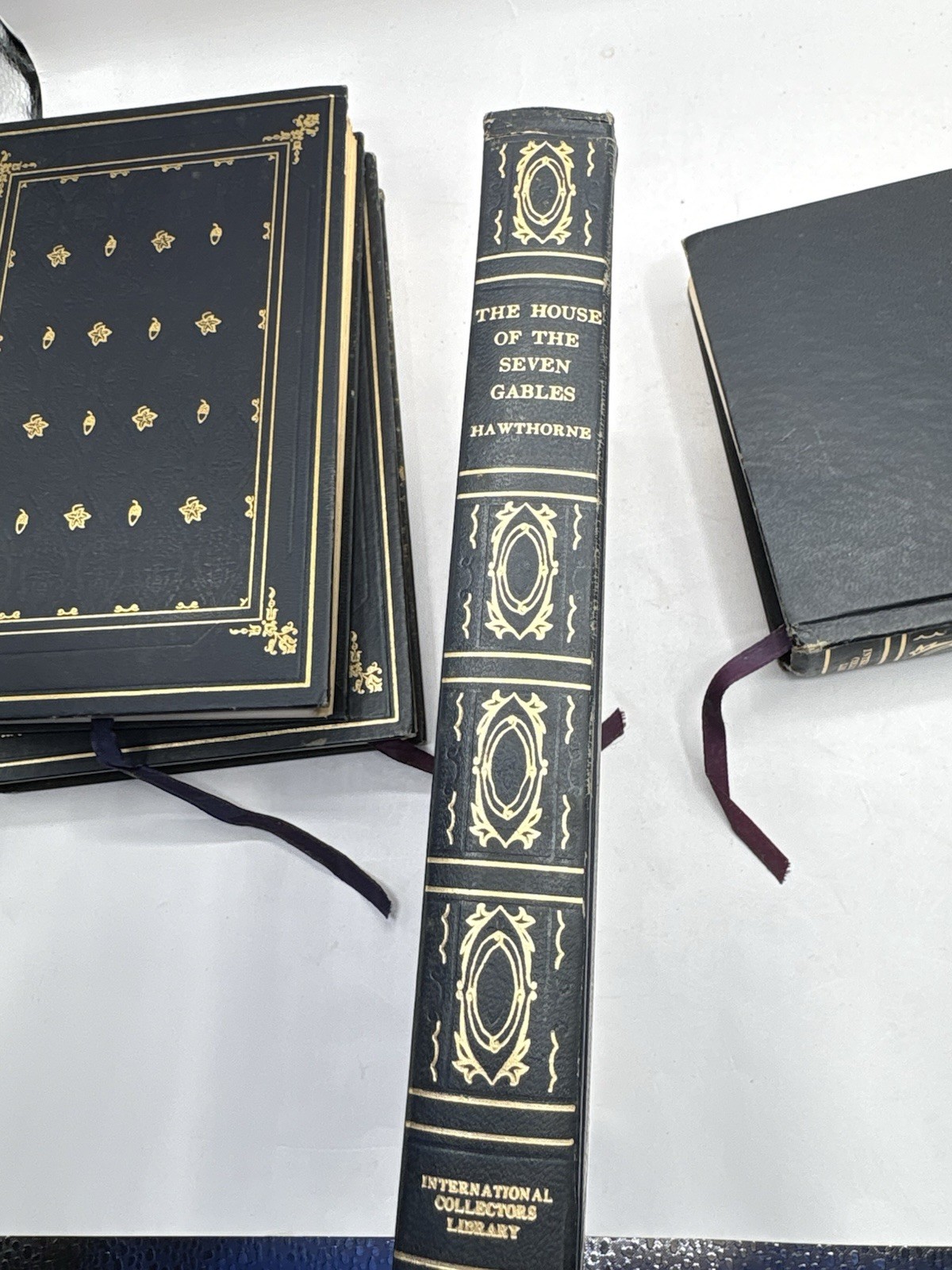 Decorative Vtg Book Set Faux Leather Dark Academia Navy Gold International Coll.