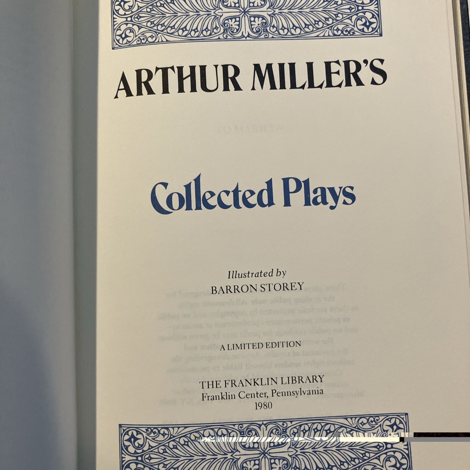 FRANKLIN LIBRARY: 2 SIGNED 60: TENNESSEE WILLIAMS: ARTHUR MILLER: PLAYS