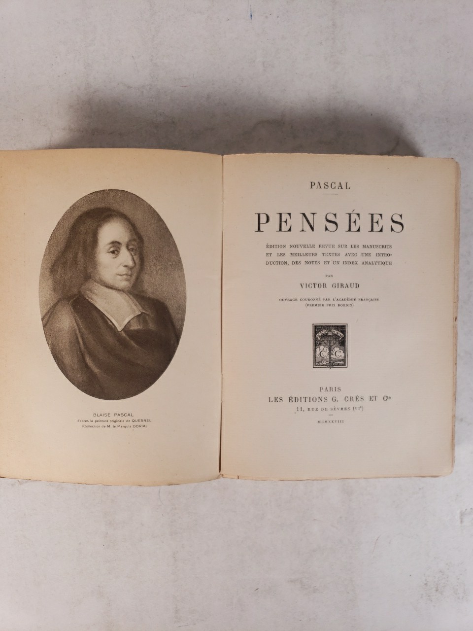 Pascal Pensees by Victor Giraud (1928 – French) Title translated – Pascal Though