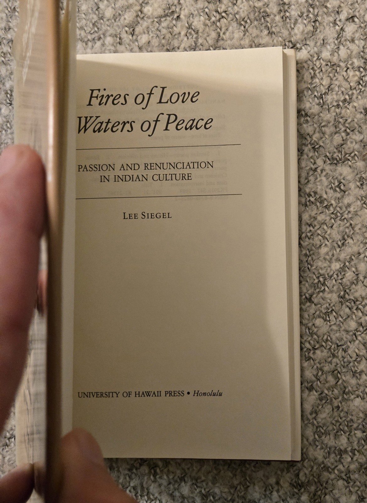 Fires of Love Waters of Peace Lee Siegel Hindu Religion Sanskrit 1983 Like New