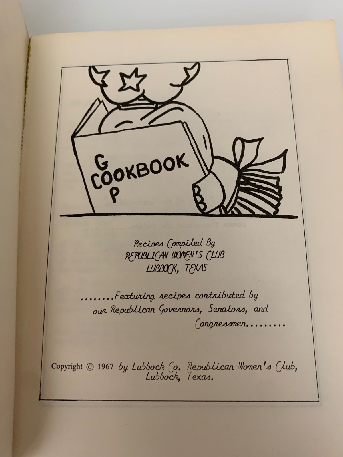 GOP Cookbook Lubbock Texas Republican Women’s Club 1967 Softcover Rare Good