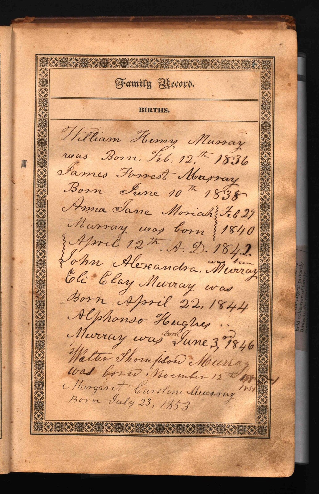1830 Family Bible for the Murray family (Bible Rescue #480d)