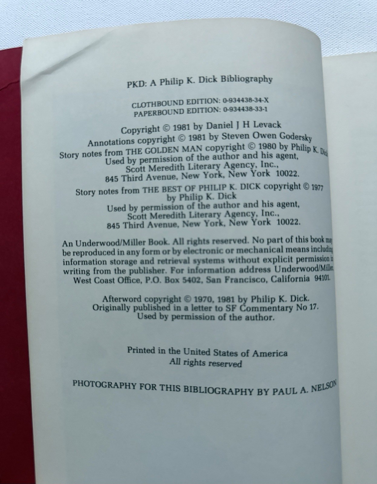 Philip K. Dick / PKD A Philip K Dick Bibliography Limited 1st Edition 1981 SF