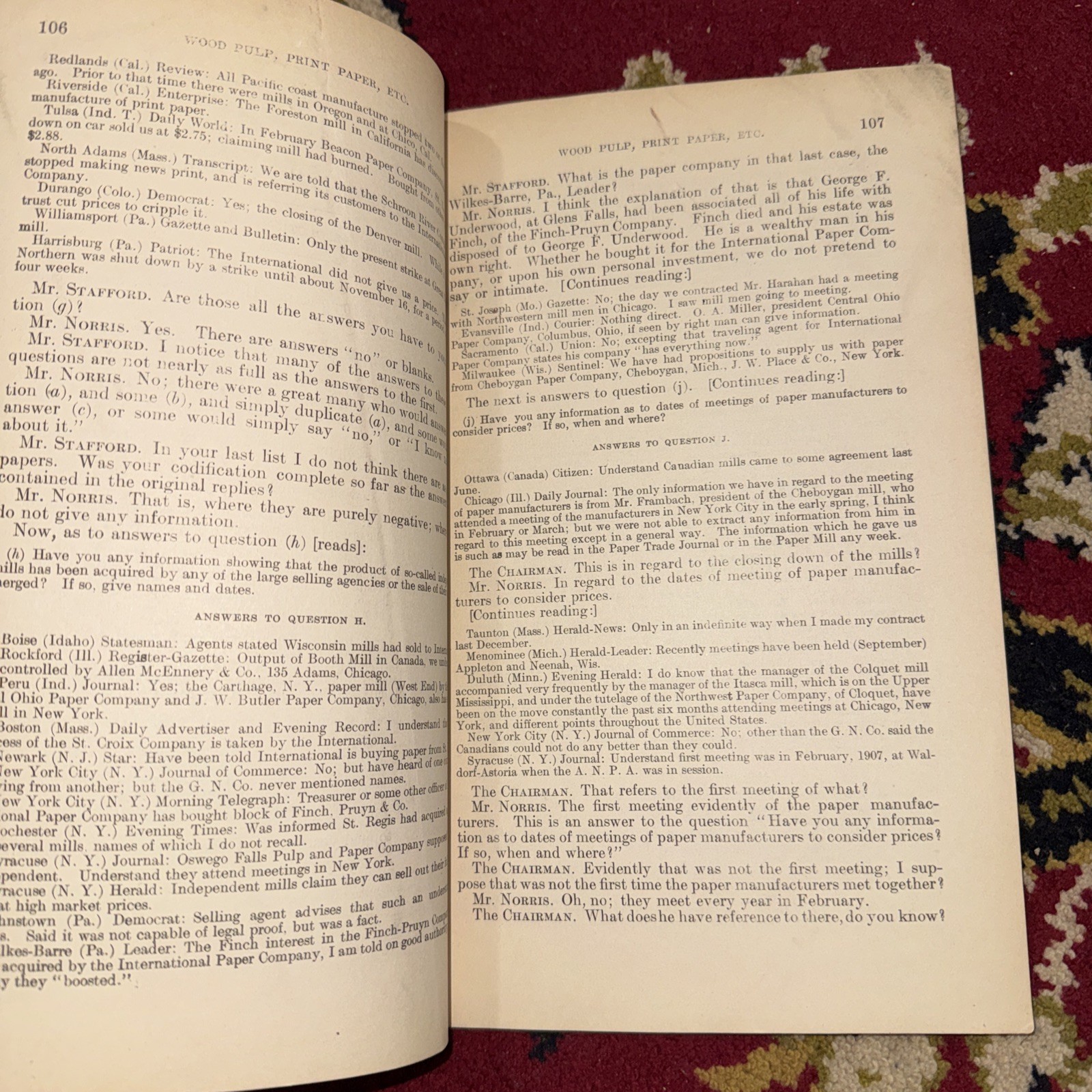 1908 Pulp and Paper Investigation Hearings Booklets 1 & 3 Print Wood Norris