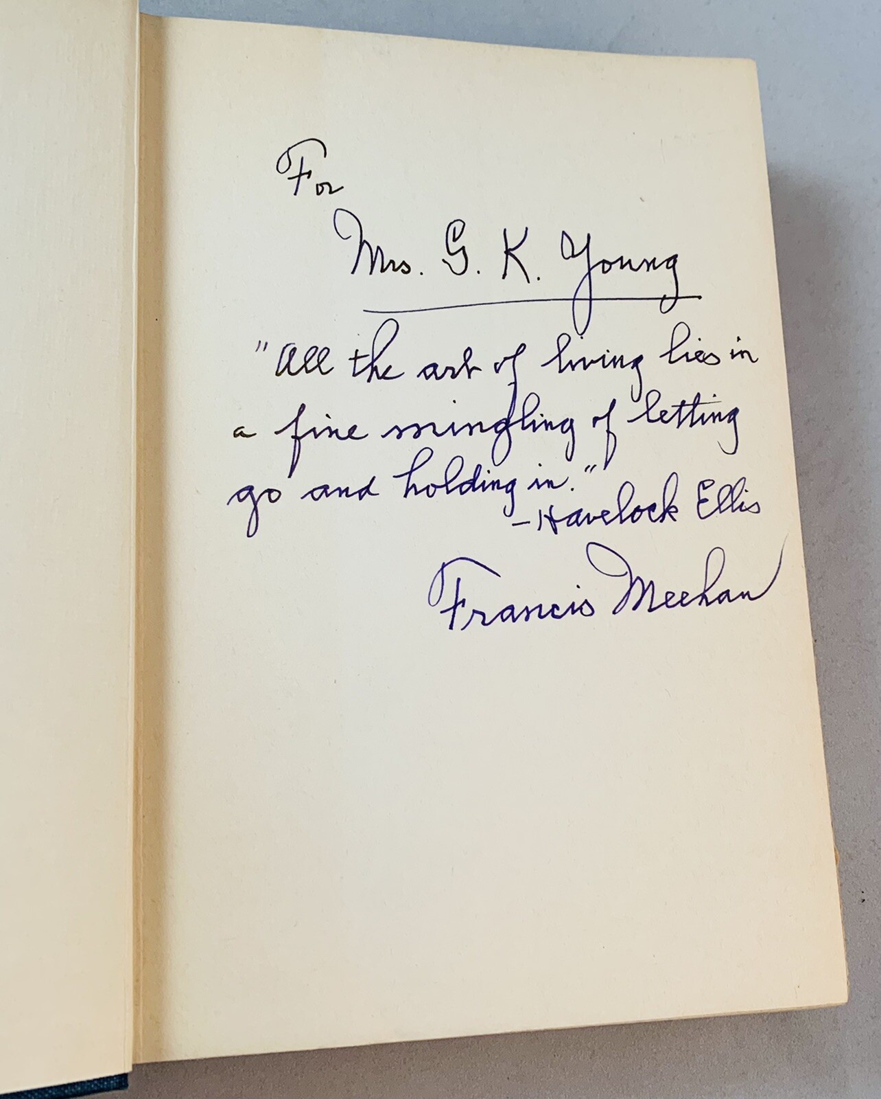 Living Upstairs-Francis Meehan-SIGNED-INSCRIBED-Early Printing-5th Printing-RARE