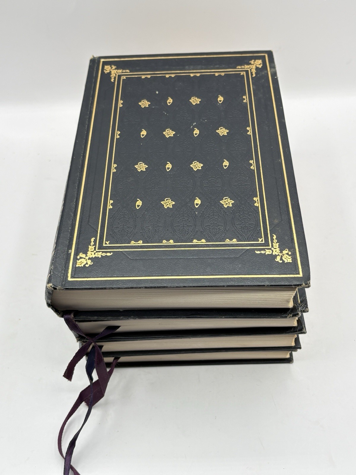 Decorative Vtg Book Set Faux Leather Dark Academia Navy Gold International Coll.