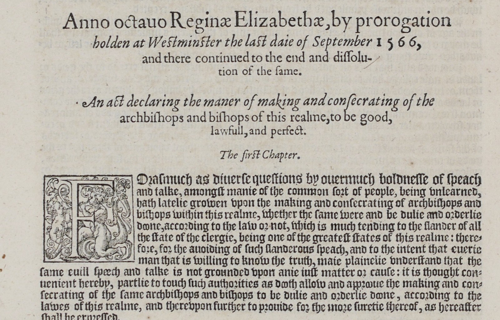 Anglican Bishops Consecration Act – 1587 Grafton Statutes Leaf – Elizabeth I