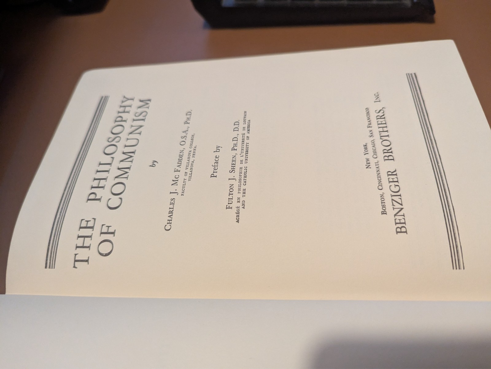 The Philosophy of Communism, McFadden, 1939, Benziger Brothers, great condition