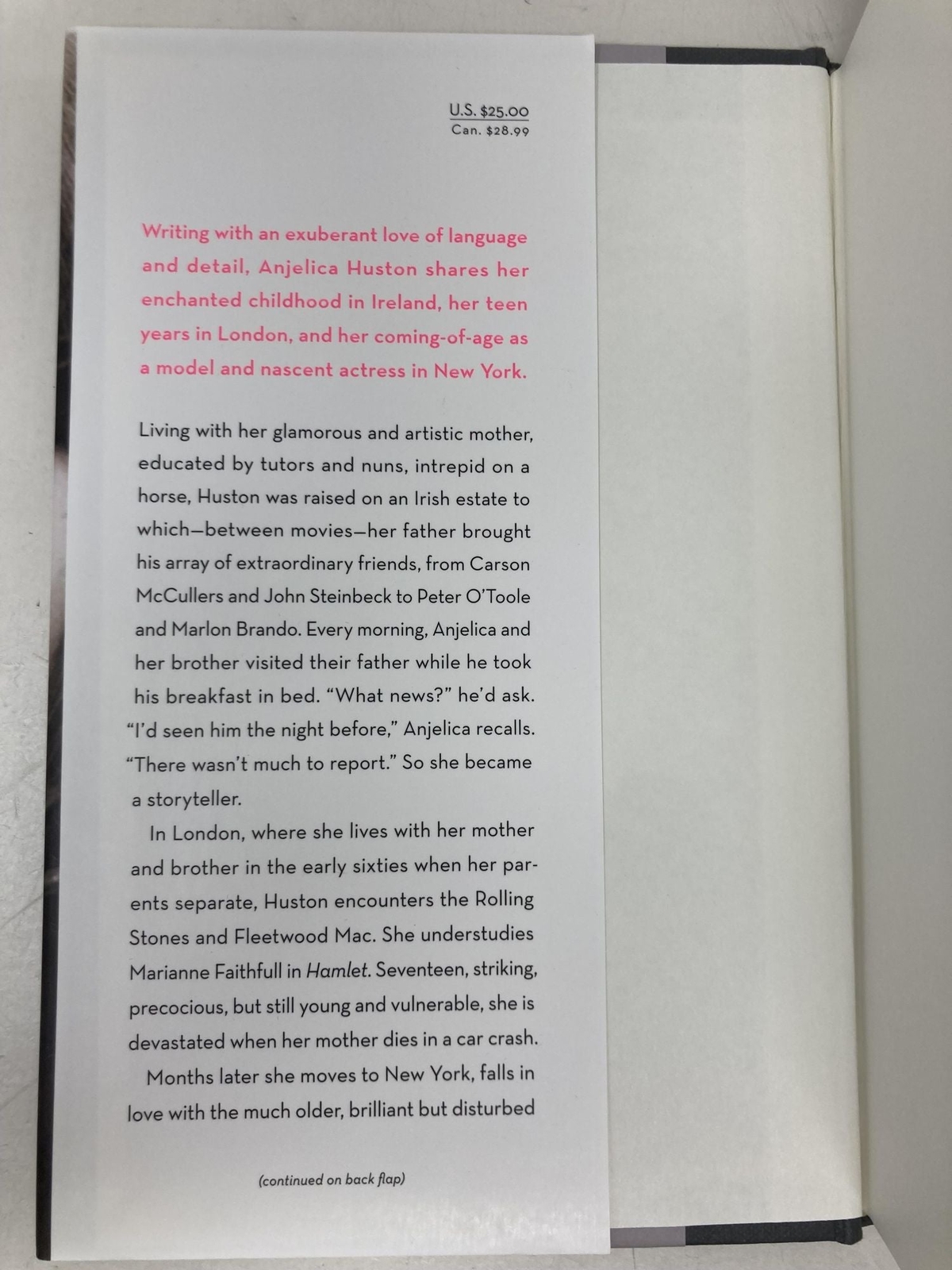 Story Lately Told Coming of Age in Ireland London and New York by Anjelica 1st