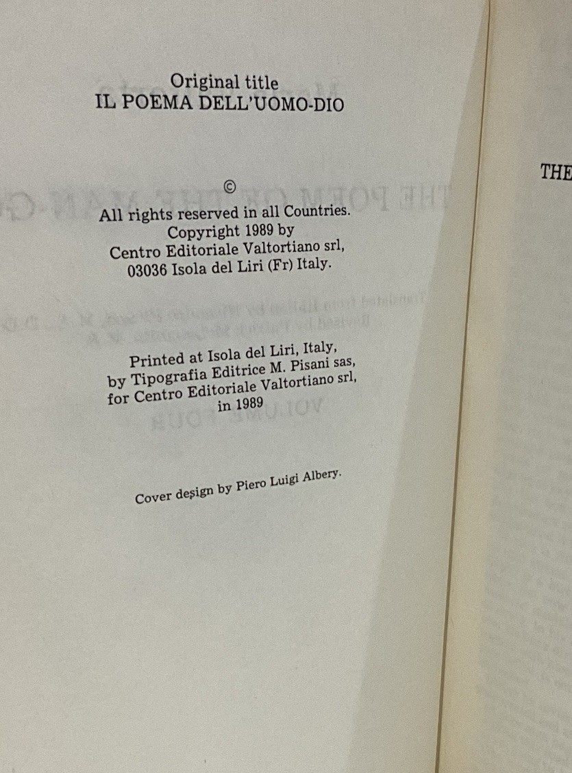 The Poem of the Man-God Vol. 4 by Maria Valtorta 1989 Hardcover
