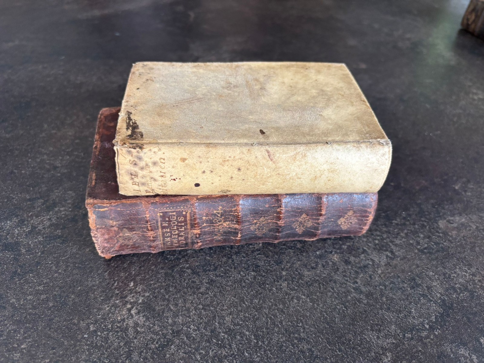 1734 1751 Antique Religious Books VELLUM LEATHER Jansen Rotterdam TheologiaMoral