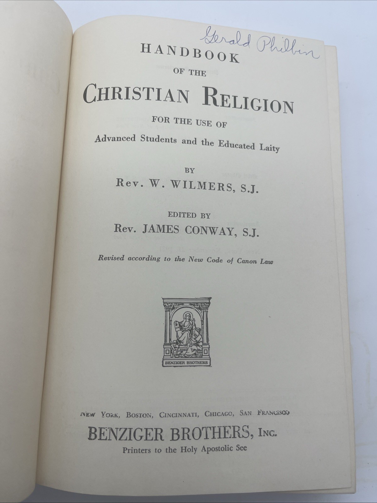 Handbook of Christian Religion -W. Wilmers & J. Conway Jesuit Benziger Brothers