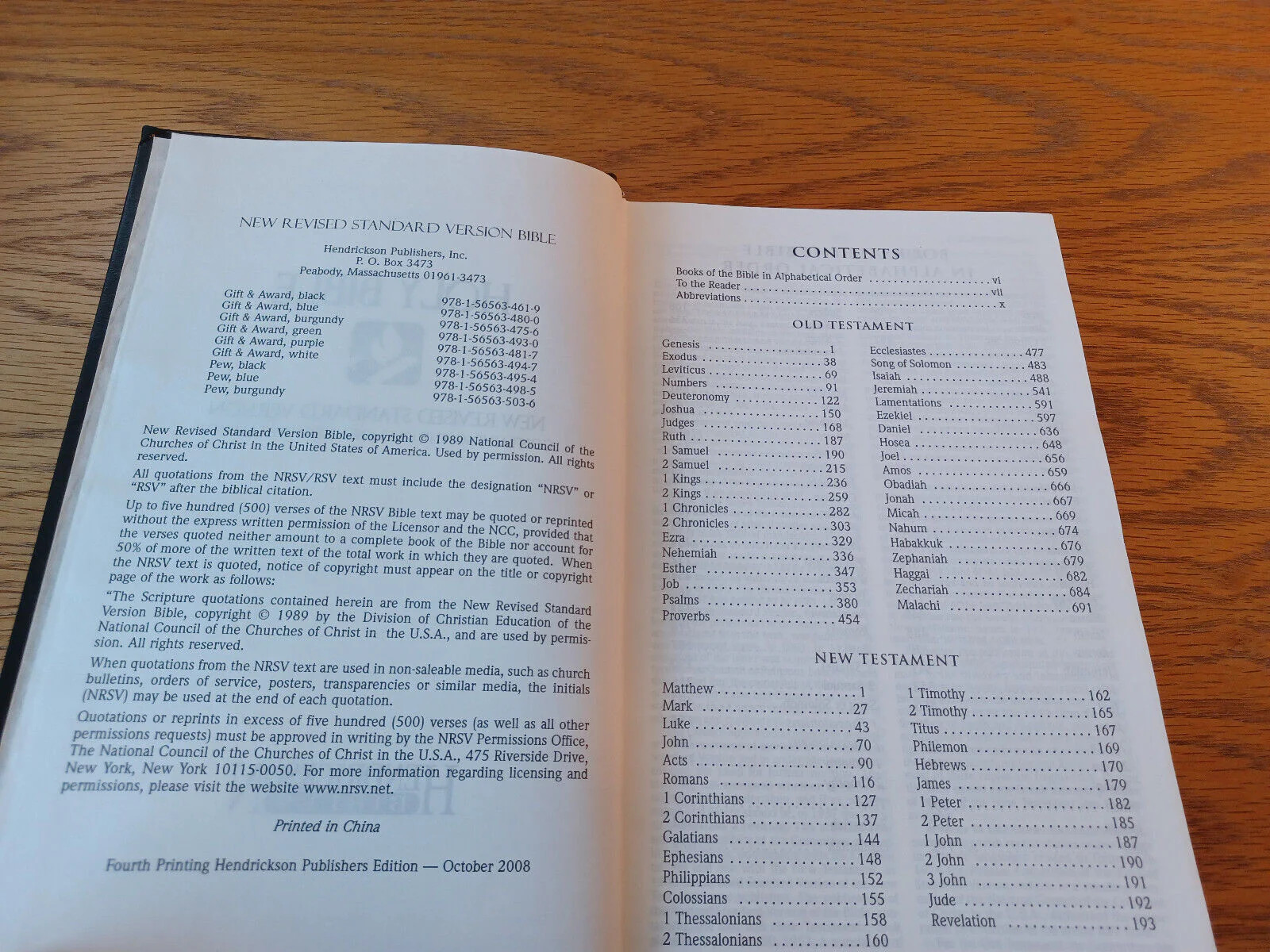 Holy Bible New Revised Standard Version 2008 Hardcover Hendrickson Bibles