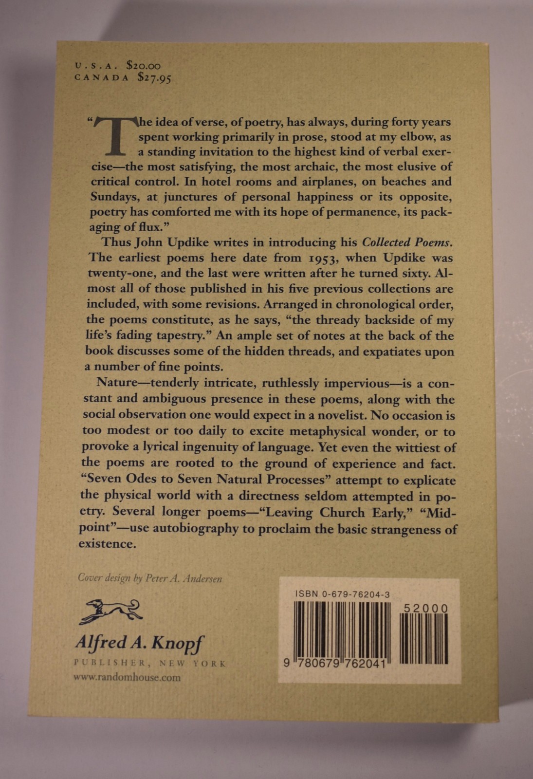John Updike – Collected Poems 1953-1993 Hand Signed by John Updike Softcover