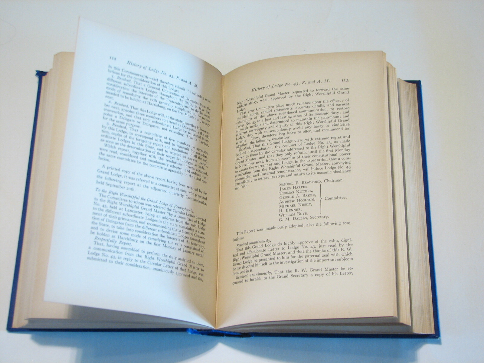 History of Lodge No, 43, F and A.Masonic Mason Lancaster Co Pennsylvania PA