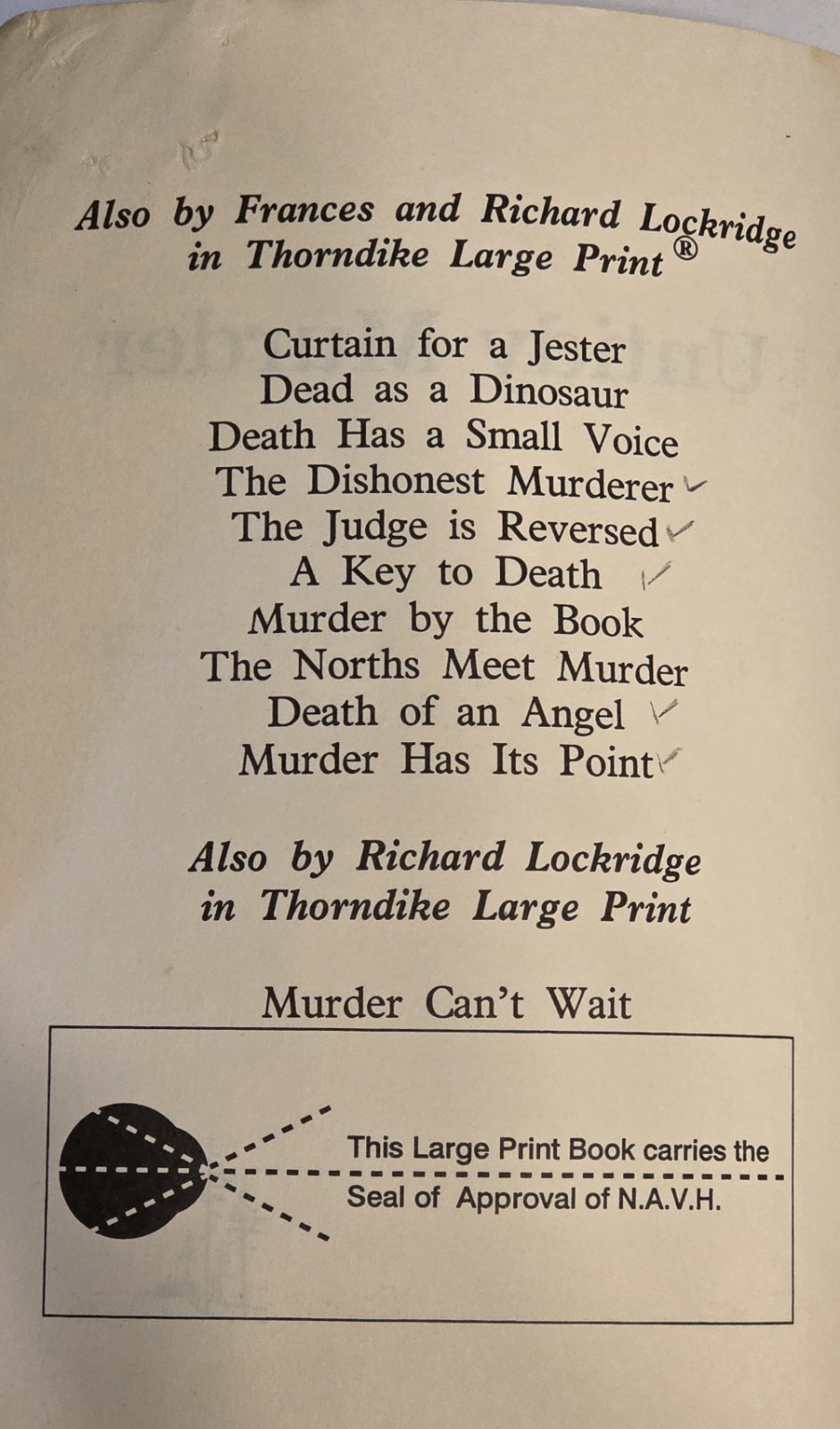 Untidy Murder Frances And Richard Lockridge LARGE PRINT NAVH High Opacity 1992