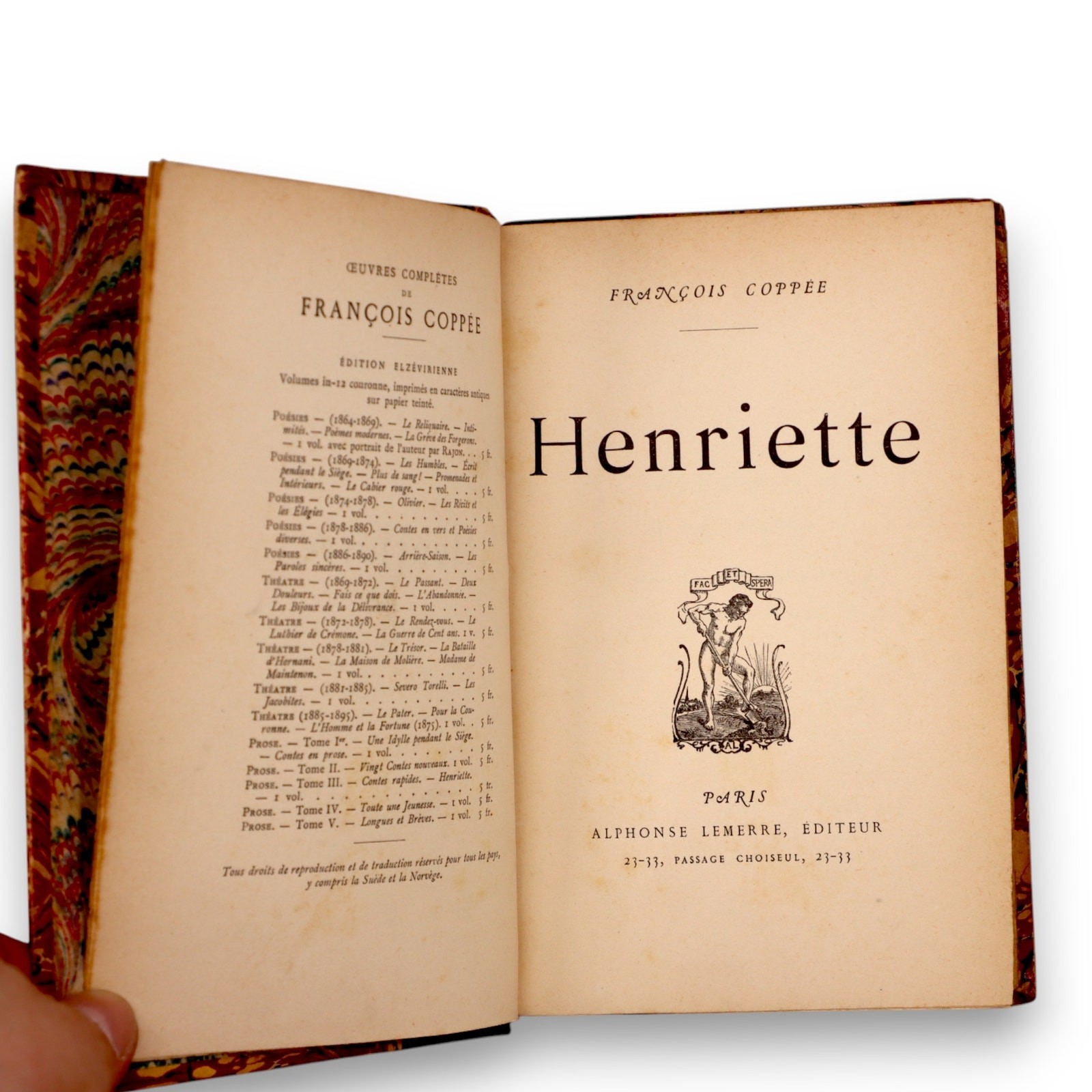 Henriette by François Coppée Antique Leather Bound Book Paris Lemercier 1889