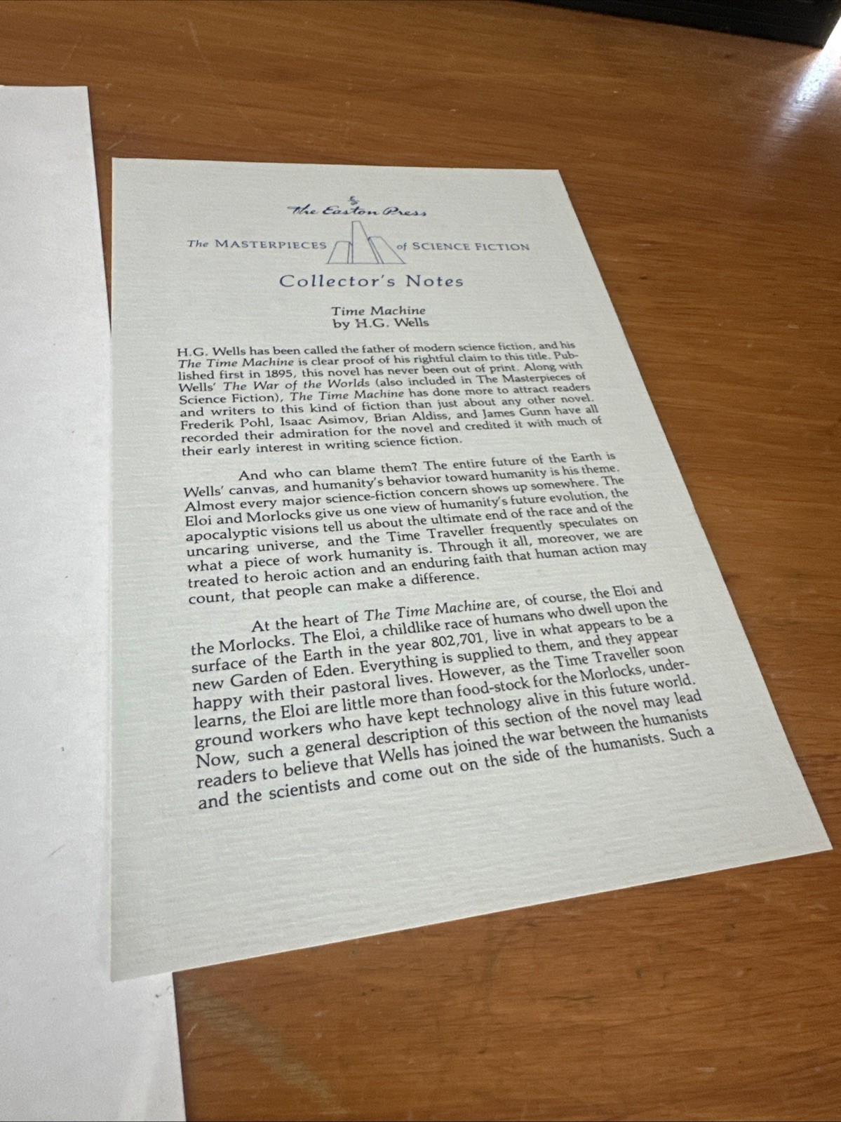 The Time Machine, H.G. Wells, Easton Press, Collector’s Edition, 1986