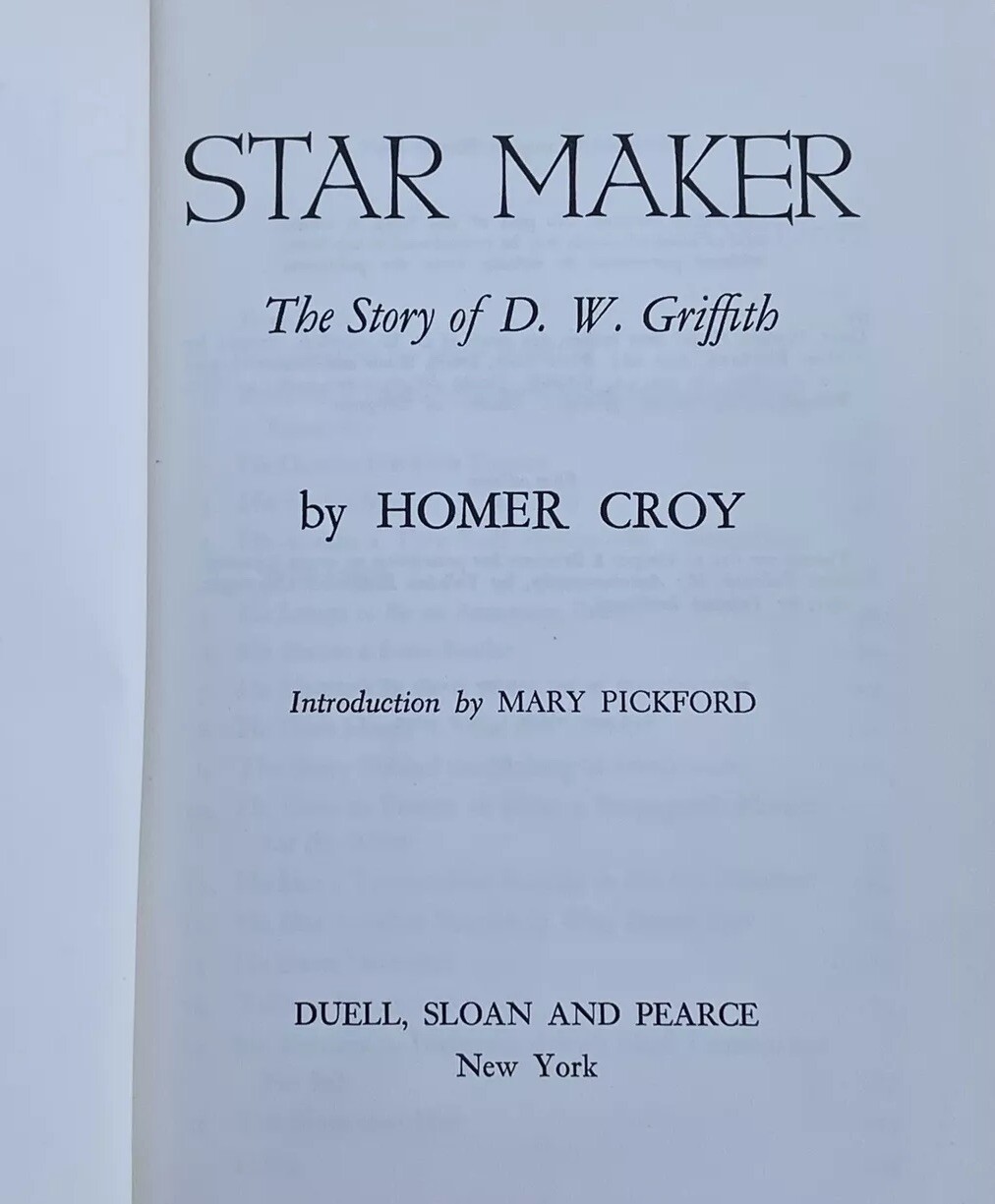 Star Maker The Story of D. W. Griffith 1959 Homer Croy 1st Edition Ex Libris